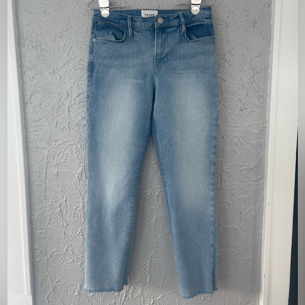 Frame Le High Straight Raw Hem Jeans Size 26